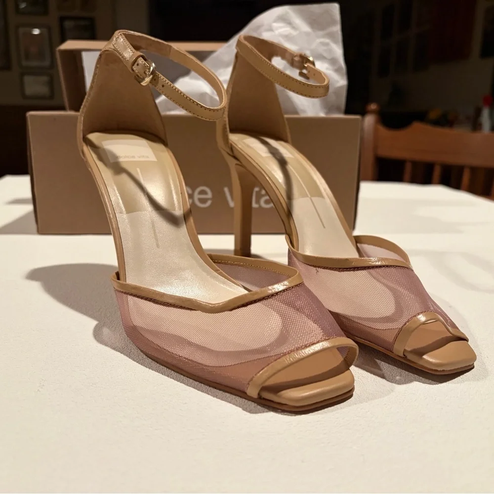 New Dolce Vita Cafe Serlo Mesh Stiletto Heels Ankle Strap Nude Size 9